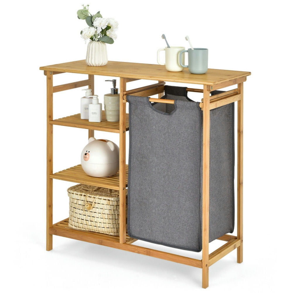 Finihen Bathroom Storage Cabinet, Bathroom Floor Cabinet, Bamboo Laundry Hamper Stand with Removable Sliding Bag and 3-Tier Open Shelves, for Bathroom, Living Room, Bedroom, Kitchen, Natural Finihen Bathroom Storage Cabinet, Bathroom Floor Cabinet, Bamboo Laundry Hamper Stand with Removable Sliding Bag and 3-Tier Open Shelves, for Bathroom, Living Room, Bedroom, Kitchen, Natural