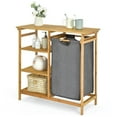 thumbnail image 2 of YYAo Bathroom Storage Cabinet, Toilet Storage Cabinet, Bamboo Laundry Hamper Stand with Removable Sliding Bag and 3-Tier Open Shelves, 2 of 7