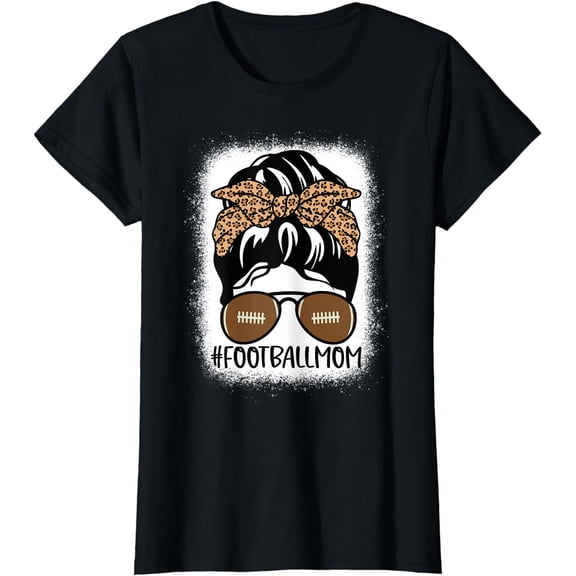 Bleached Football Mom Life With Leopard and Messy Bun Player T-Shirt