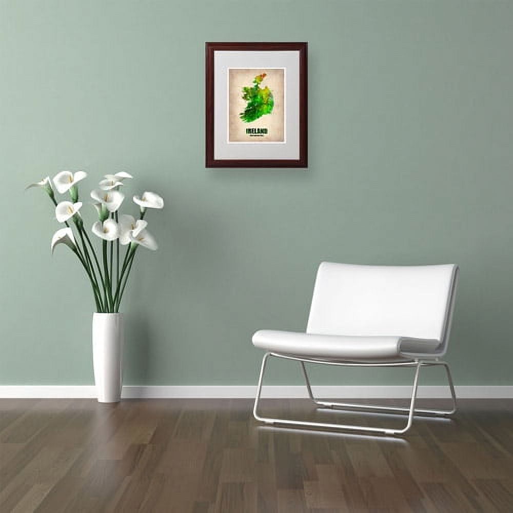 Trademark Fine Art "Ireland Watercolor Map" Matted Framed Art by Naxart, Wood Frame