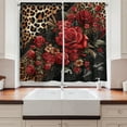 thumbnail image 2 of Ambesonne Leopard Print Kitchen Curtains, Romantic Rose Lace, 55"x36", Red Sand Brown and Dark Grey, 2 of 3