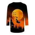 thumbnail image 4 of Oplxuo Funny Pumpkin Print Shirts for Women Halloween Spooky Skull Witch Graphic Tops 3/4 Length Sleeve Crew Neck Costumes, 4 of 4