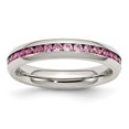 thumbnail image 1 of Stainless Steel 4mm July Dark Pink Cubic Zirconia Cz Ring Birthstone, 1 of 10