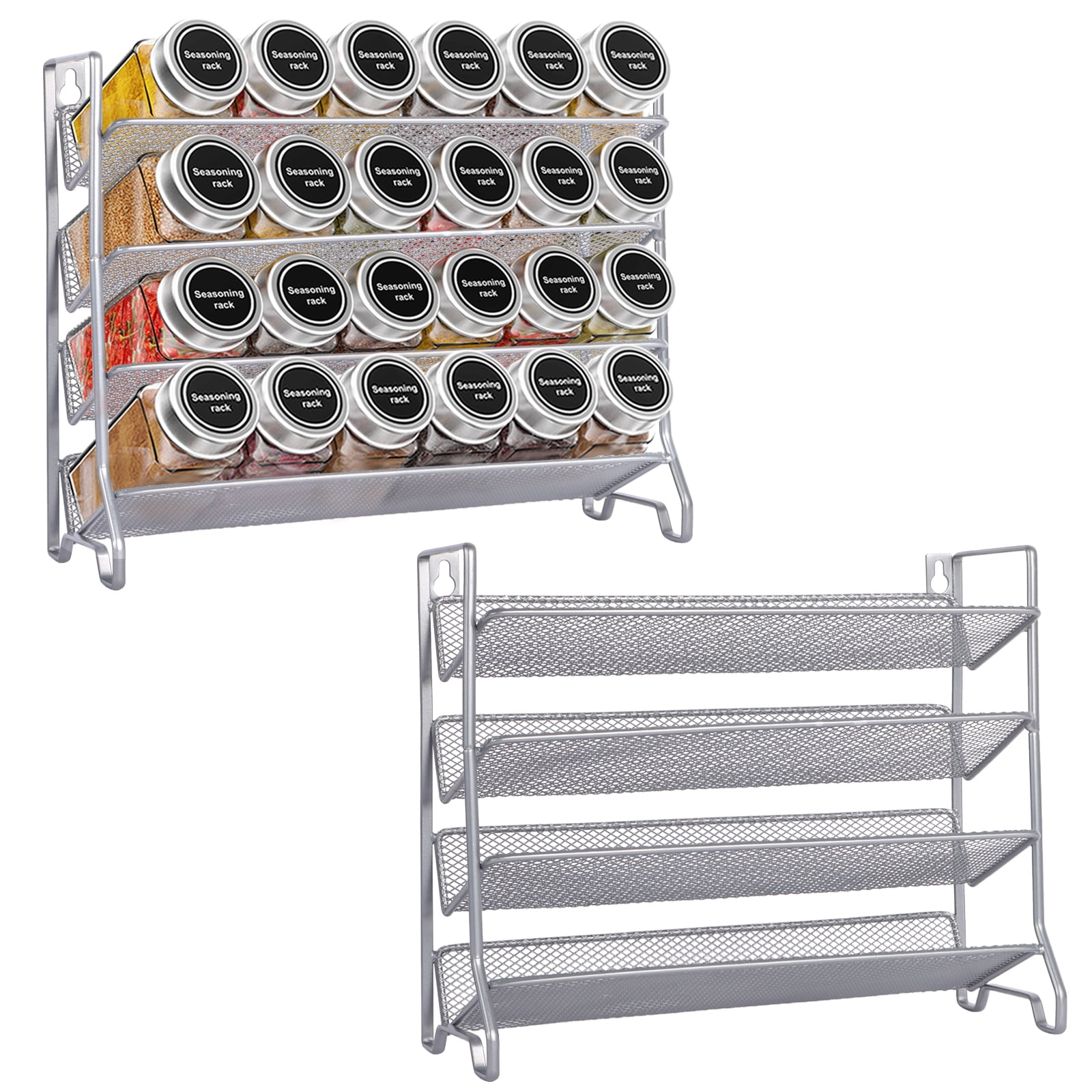 2 Pack Metal Spice Organizer Rack 4 Tier Free Standing & Wall-Mount ...