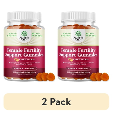 (2 pack) Natures Craft Fertility Support Gummies w/ Myo-Inositol and Folic Acid for Women, Juicy Pear, 60 Count