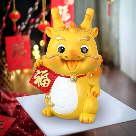 LOVIVER Chinese New Year Dragon Statue Dragon Piggy Bank Desk Animal Sculpture Craft Money Bank Figurine for Spring Festival Bookcase Type A