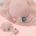 thumbnail image 3 of Sombrero de protección solar para niños de 52 a 54 cm de circunferencia, sombrero de playa de verano, sombrero de paja ondulado, sombrero de sol con flores y conjunto de bolsa de paja, rosa, 3 of 5