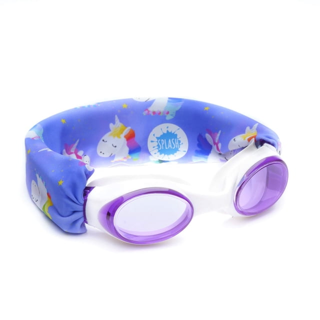 SPLASH SWIM GOGGLES with Fabric Strap - RAINBOW UNICORN Fun, Fashionable, Comfortable - Adult & Kids Swim Goggles
