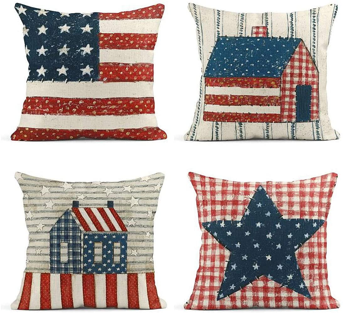 oFloral Throw Pillow Cover Blue Americana Patriotic Design Independence Day Celebration of 4Th July Red America Memorial Decorative Pillow Case Home Decor Rectangle 12x20 Inches Pillowcase 