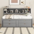 thumbnail image 2 of Full Size Wood Daybed with 2 Bedside Cabinets, Multifunctional Storage Bed Frame with Upper Shelves and 4 Drawers for Kids Teens Girls Boys Bedroom, No Box Spring Required, Gray, 2 of 7