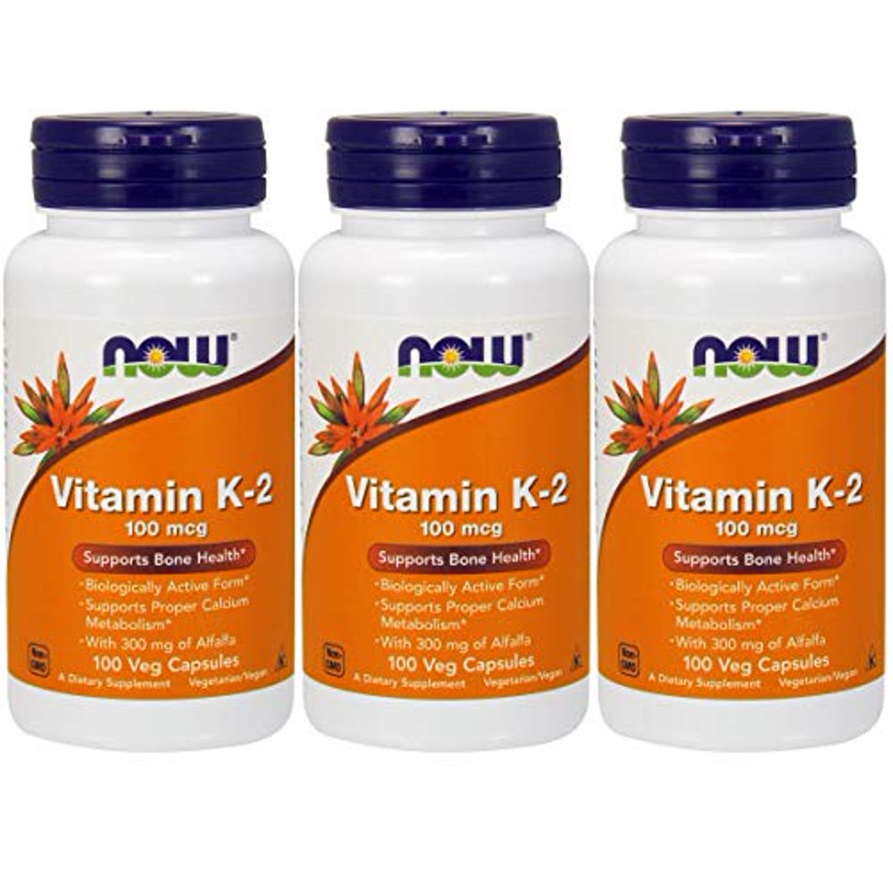 Now Foods Vitamin K2,100mcg, 100 Vcaps (3 Pack)