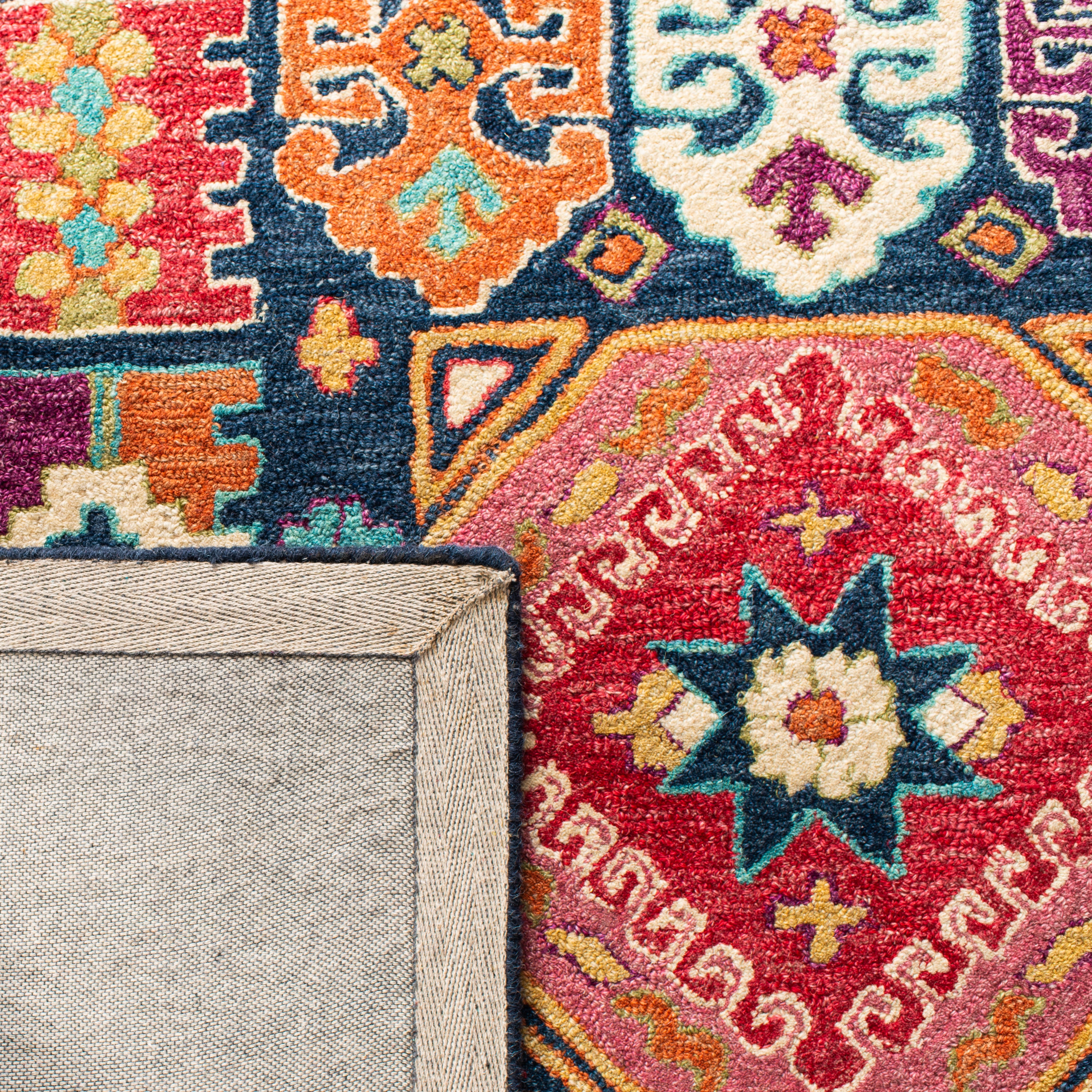 SAFAVIEH Aspen Kapoor Floral Bordered Wool Area Rug, Blue/Red, 3' x 5'