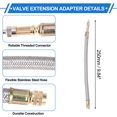 thumbnail image 3 of 1 Juego de extensión de válvula de llanta de cobre a 45 grados con extensor de vástago de válvula de llanta de acero inoxidable flexible de 250 mm para automóvil, motocicleta, RV, camión, bicicleta, 3 of 6