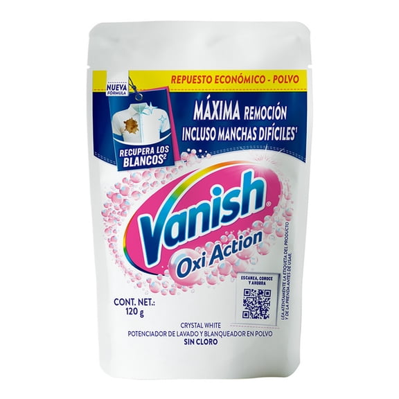 Quitamanchas en Polvo Vanish Oxi Action Crystal White para Ropa Blanca de 120 g