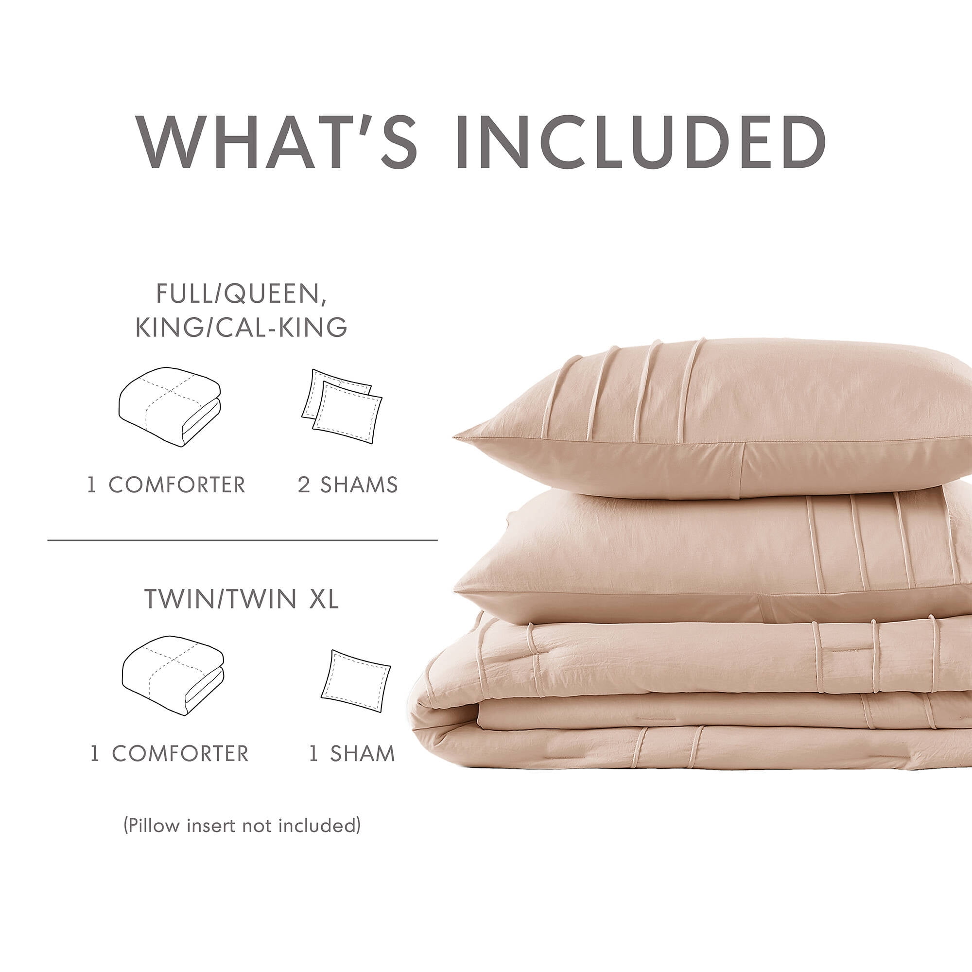 Regency Heights Cal King Comforter Set, Boho 3-Piece Pintuck Stitching Bedding Set, Soft Washed Pleated Bed Sets with Pillow Sham Blush
