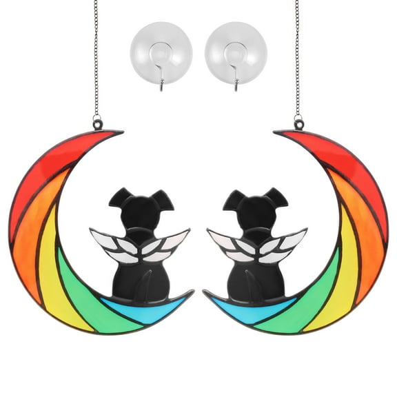2PCS Acrylic Colorful Dog Memorial Present for Pet Lover Rainbows Bridge Dog Sympathy Present Pet Memorial for Door Window Decoration