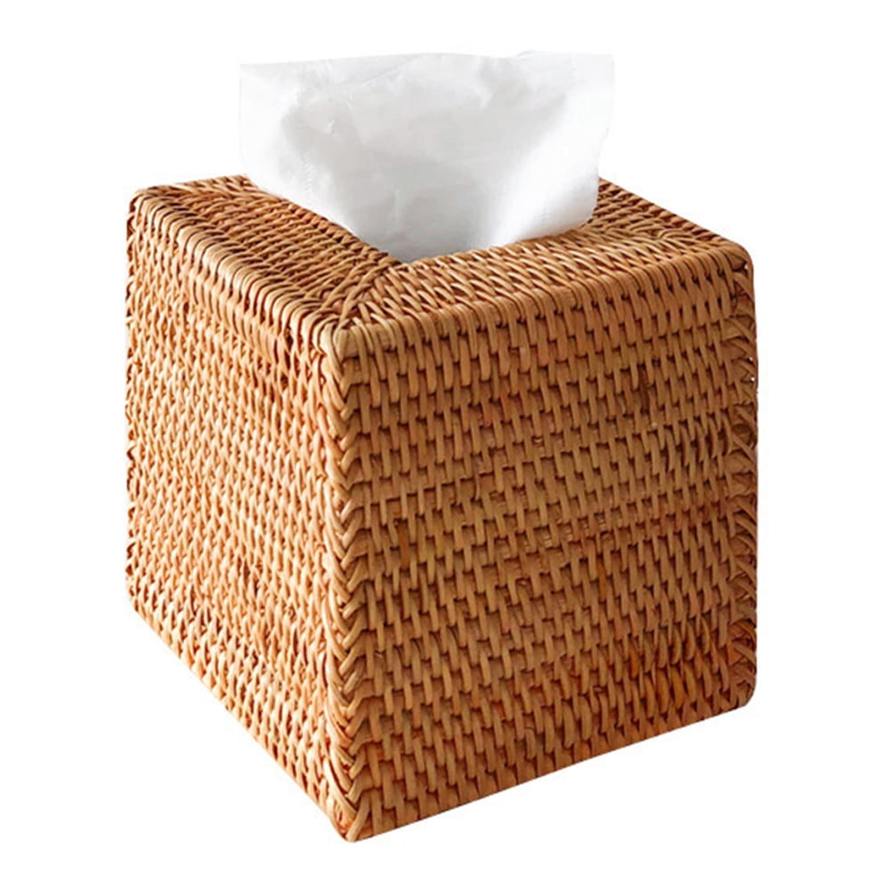 Rattan Tissue Box Cover Square, Hand Woven Wicker Tissue Holder
