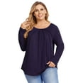 thumbnail image 5 of Women Plus Size Pleated Flowy Top 3/4 Roll Sleeve Casual Loose Blouse Round Neck Tunic Shirt Long Sleeve Black XL, 5 of 9