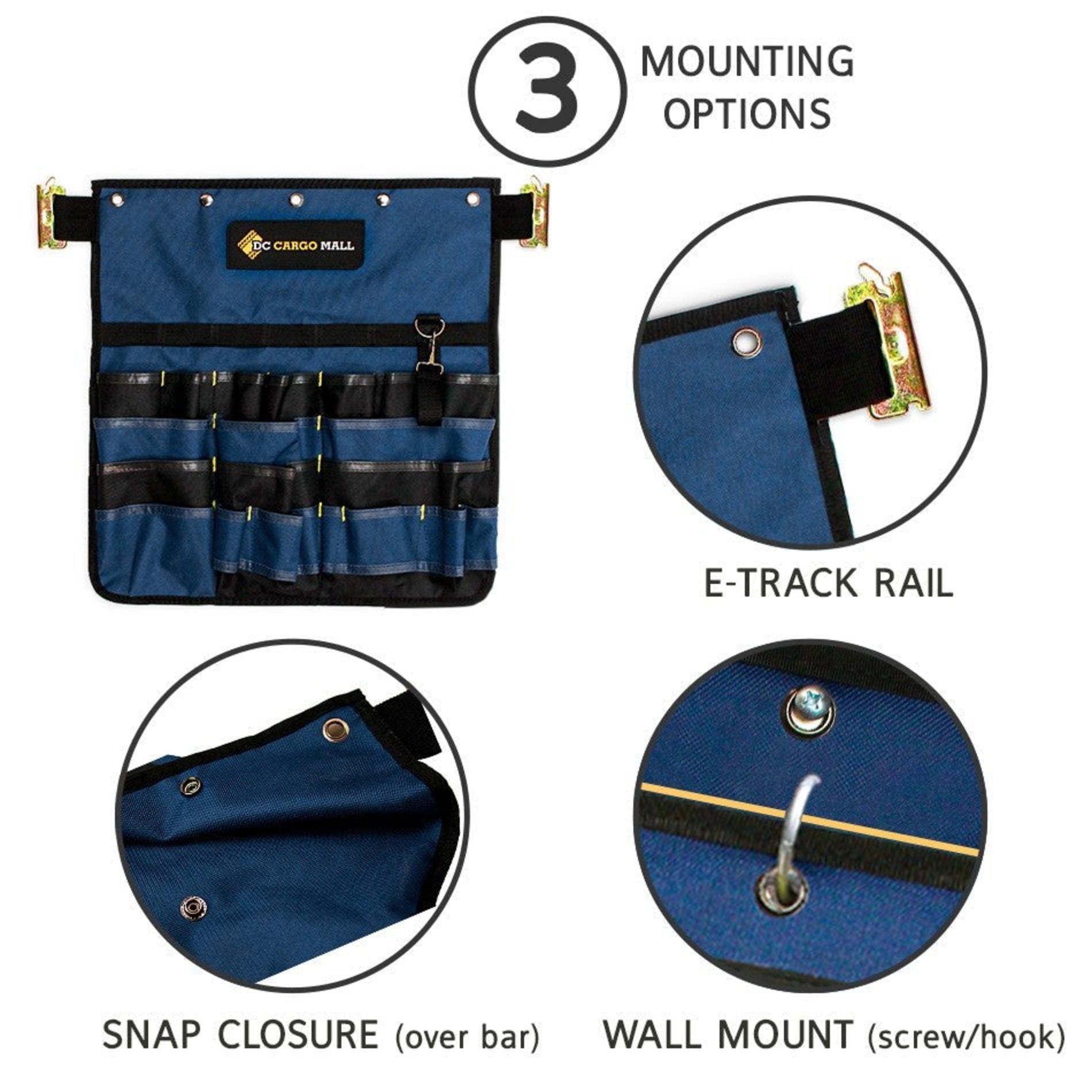 DC Cargo Mall E-Track Hanging Pocket Tool Organizer - E-Track Accessories  for Enclosed Trailer, Workshop, & Garage - Wall Hanging Tool Organizer 