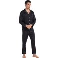 thumbnail image 2 of LANBAOSI Mens Satin Pajamas Set Long Sleeve Button Down 2-Piece Sleepwear, Black L, 2 of 8