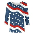thumbnail image 5 of SnZhen 3/4 Length Sleeve Womens Tops Women's Fashionable Independence Day Prints Printed Round Neck Three-quarter Sleeve 3/4 Sleeve T-Shirt Top, 5 of 5