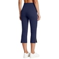 thumbnail image 5 of Pull On Capris for Women Elastic Waist Stretch Side Slit Capris with Pockets Dressy Casual Work Leggings Dark Blue XL, 5 of 7