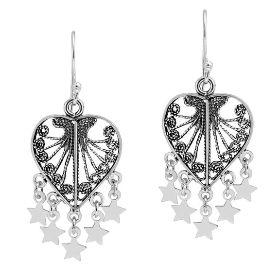 AeraVida Starry Chandelier Detailed Heart Shaped Sterling Silver Dangle Earrings
