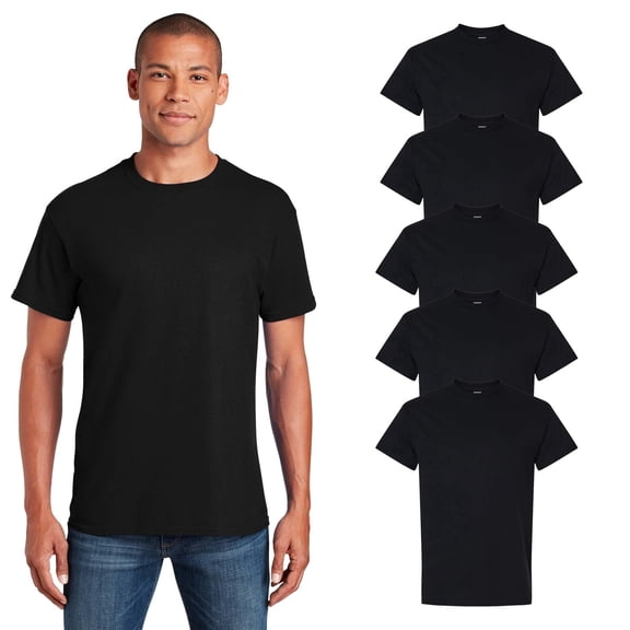 Gildan Men's Heavy Cotton T-Shirt, Comfortable Classic Tee, Short Sleeve Black Color, 5 Pack, S