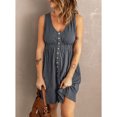 thumbnail image 4 of Vestido de verano de una sola botonadura con escote en V y cintura elástica, estilo sin mangas para mujer, 4 of 5