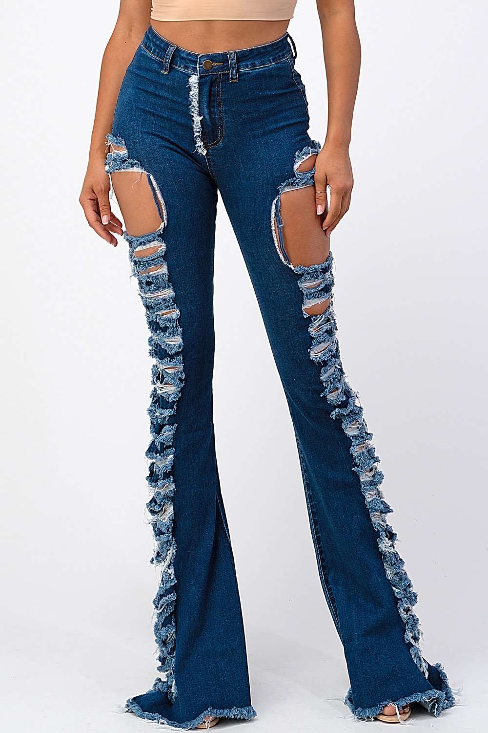 Purple Candy Jeans Women Distressed High Rise Flare Fit Tall Length