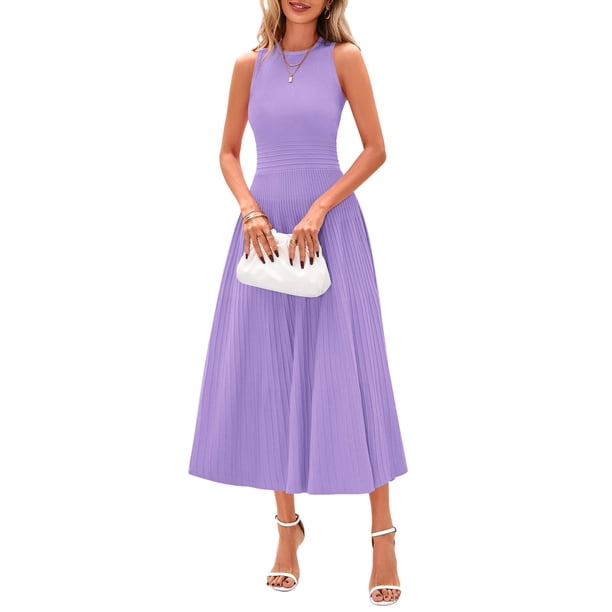 Vestido PRETTYGARDEN Primavera Verano Midi Sin Mangas Línea A Morado Talla L