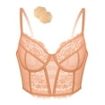 thumbnail image 3 of Wingslove Women's Sexy Lace Balconette Bra Longline See Through Unlined Underwire Multiway Bralette with Silicone Nipple, Coral Orange 38B, 3 of 4
