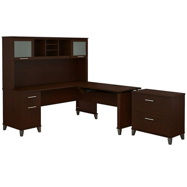 Bush Furniture Somerset Bureau en L Assis-Debout avec Huche et Armoire, Cerisier