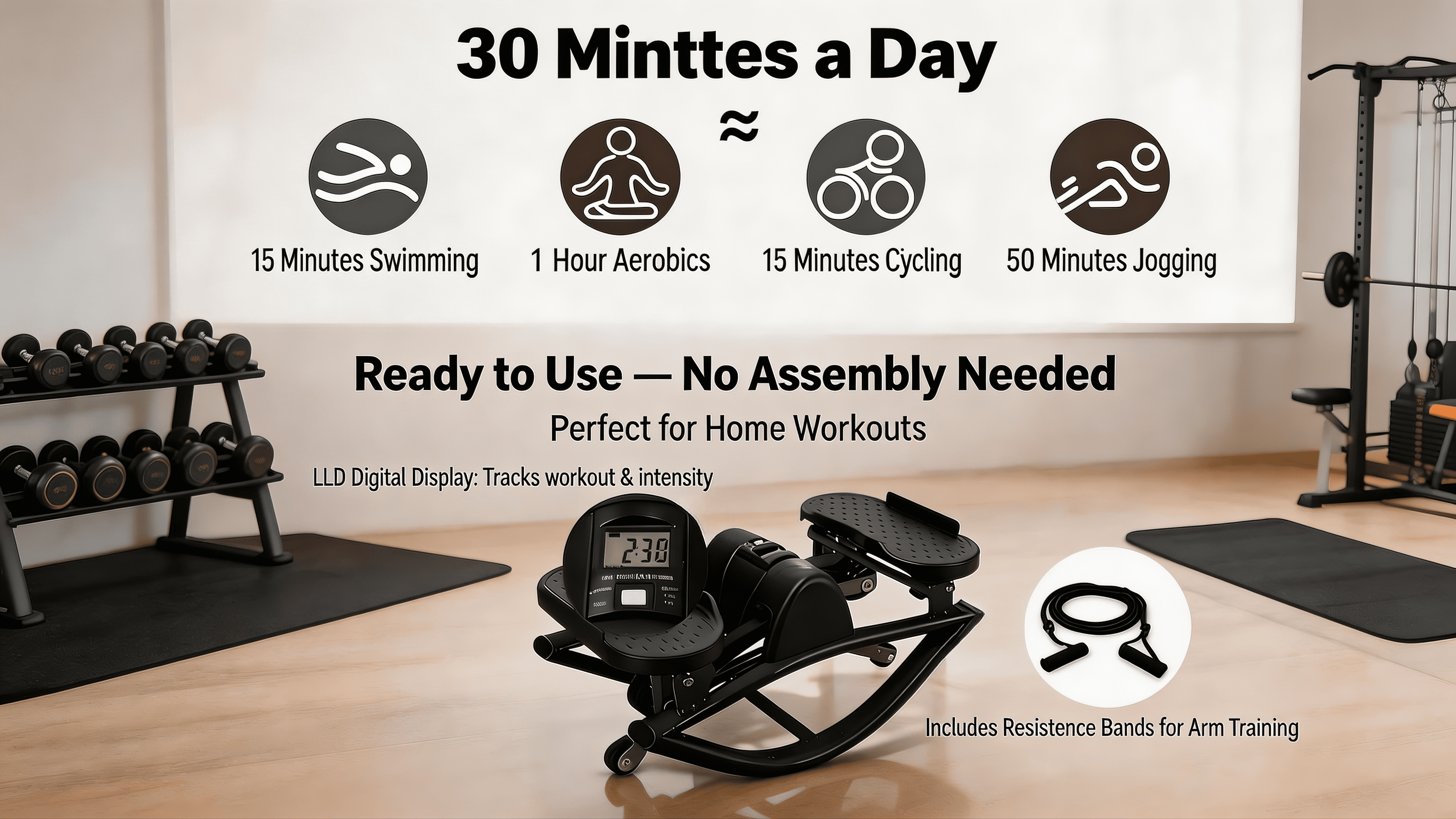 Portable Mini Stair Stepper for Home Workout, Low-Impact Elliptical Step Machine with Quiet Hydraulic System, Non-Slip Pedals, Digital Monitor & Compact Design for Full Body Exercise