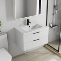30" White Wall Mounted Floating Bathroom Vanity Set with Sink Top, Faucet and Drain