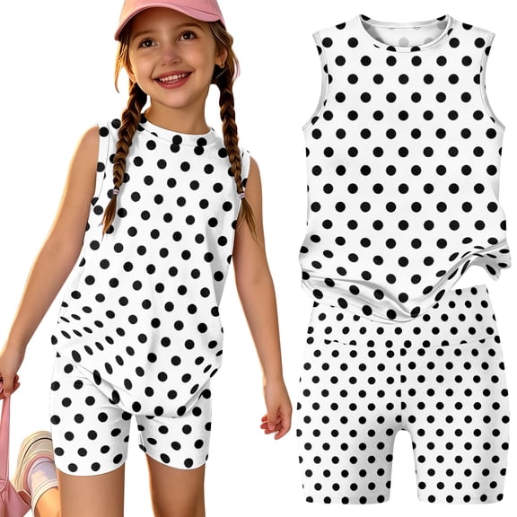 Grblisyd Girls Summer Outfits 2 Piece Set Polka Dots Tank Top and Biker Shorts Sets Kids Clothes 5-13 Y