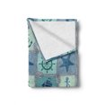 thumbnail image 2 of Ships Wheel Soft Flannel Fleece Throw Blanket, Nautical Patchwork Pattern Rope Starfish Sailing Ship Anchor and Helm, Cozy Plush for Indoor and Outdoor Use, 70" x 90", Turquoise Navy, by Ambesonne, 2 of 6