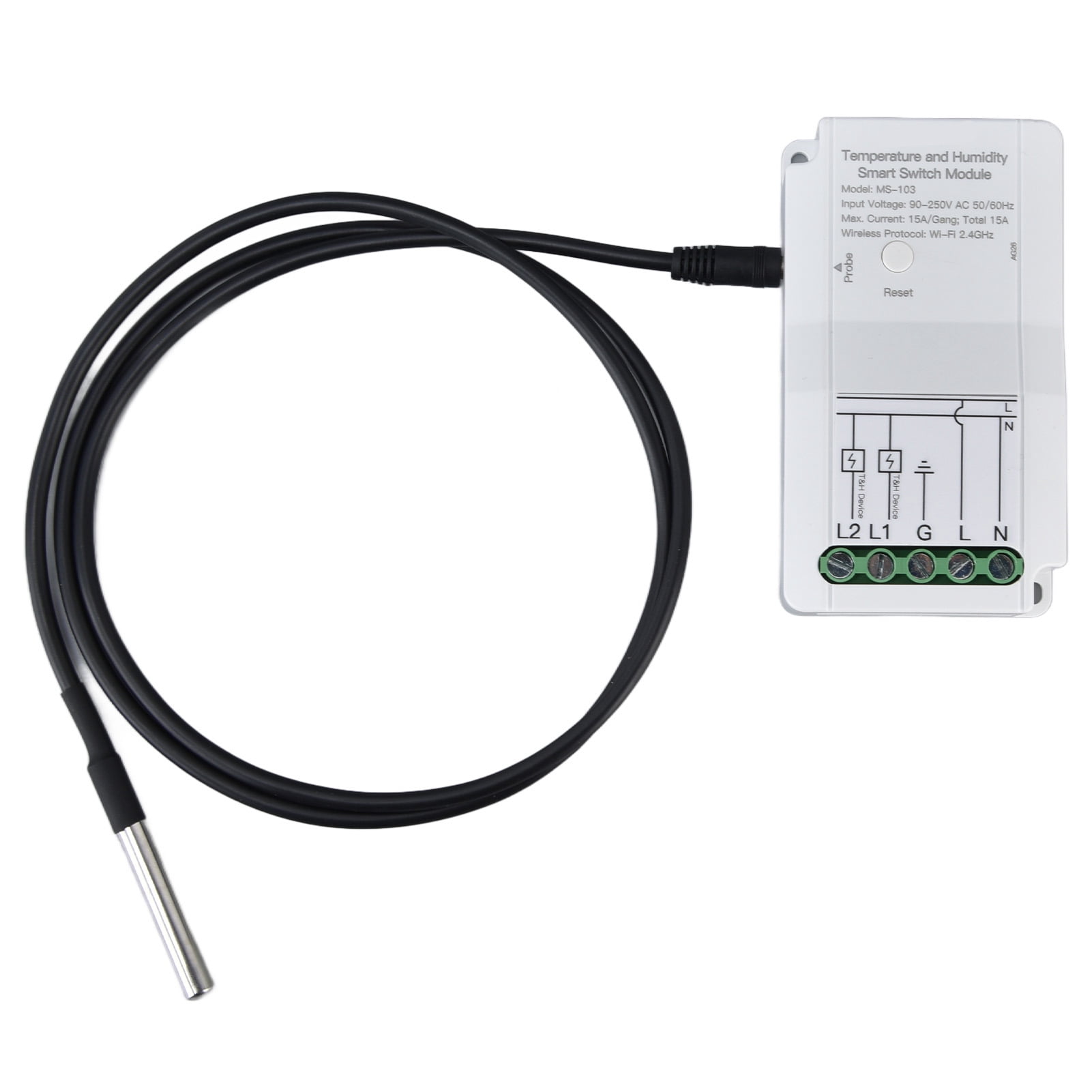 NFTIGB WiFi Temperature Humidity Smart Switch Module 15A Dual Relay Output TUYA App Compatible with Temperature Probe 90-250V for Home Aquariums Plants