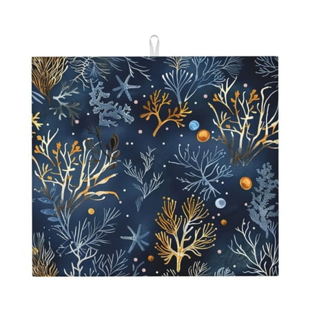 

Dish Drying Mats for Kitchen Counter - Mystical Underwater Coral Scene 16x18In Anti-Slip Absorbent Microfiber Drying Mat for Kitchen Counter Mat Dish Rack Mat with Hanging Loop
