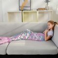 thumbnail image 2 of Mantas de cola de sirena para niños pequeños, brillantes, acogedoras, suaves, de franela con colores del arcoíris, regalos para todas las estaciones para niños pequeños/niños, rosa claro y colorido,, 2 of 5