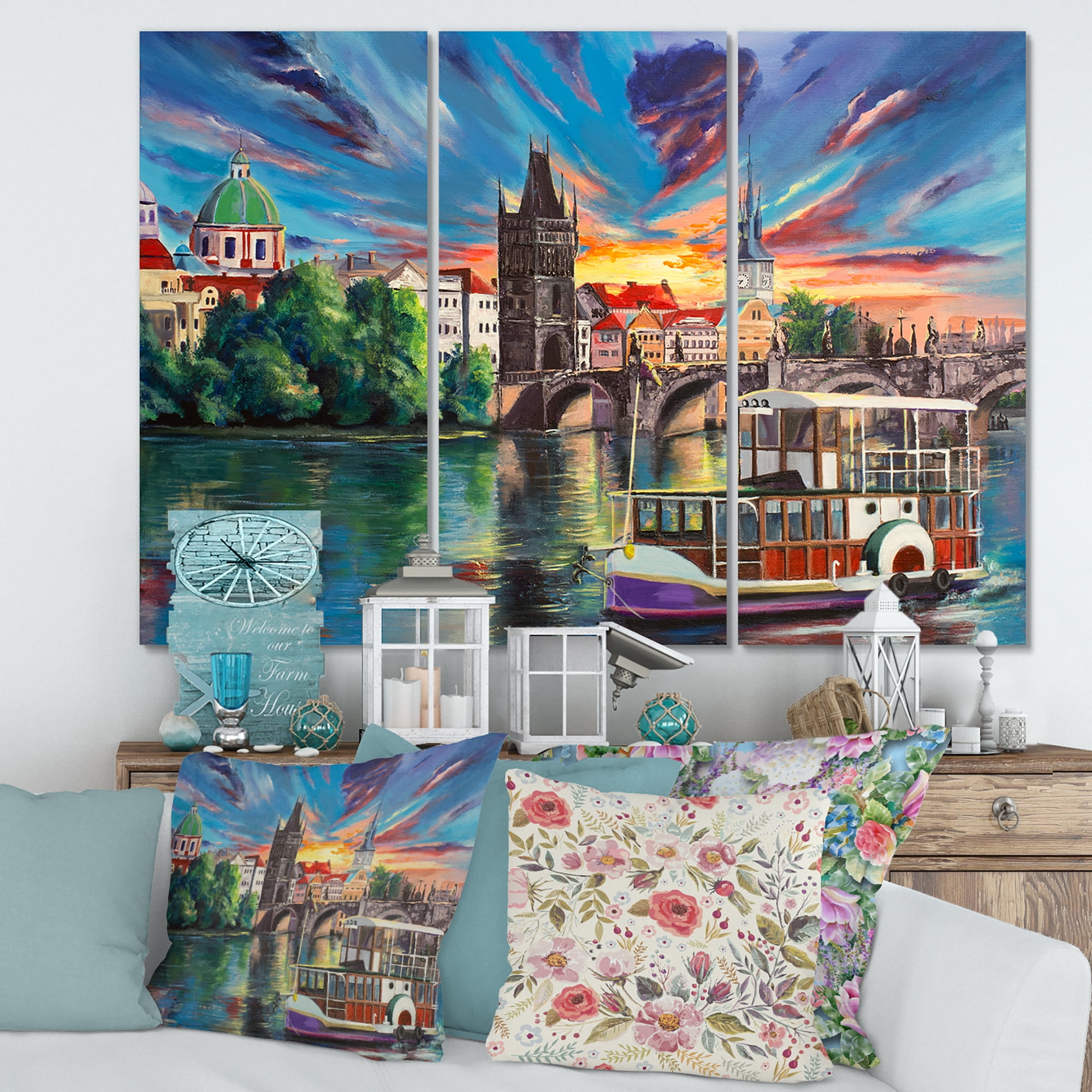 Designart ' Sunset Over Cityview Of Prague ' Children's Art Canvas Wall Art Print