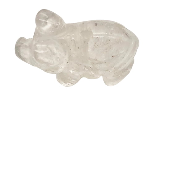 Carved Quartz Pig Semi Precious Gemstone Bead Figurine! | 21x13x9.5mm | Clear | 1 Figurine