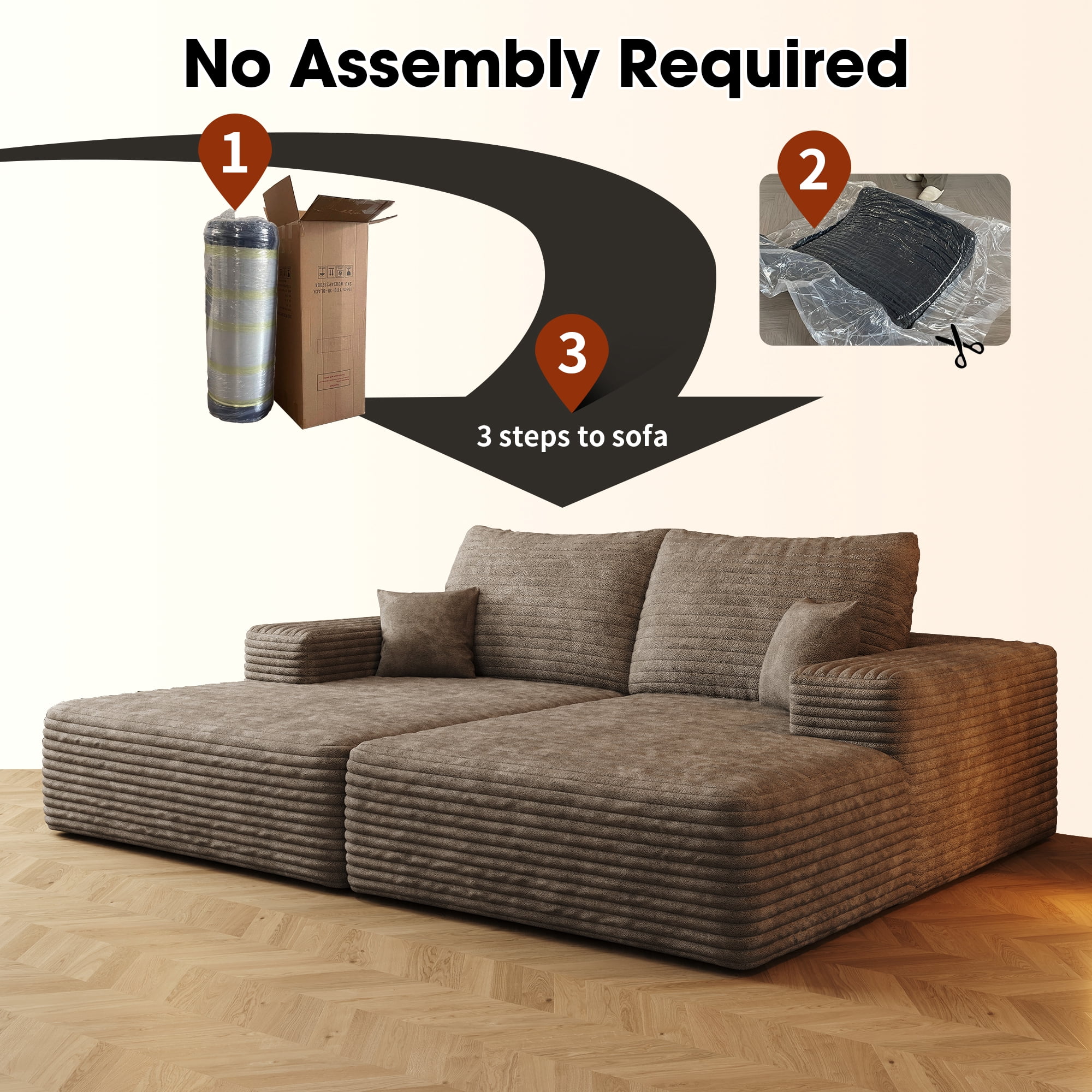 MAYEERTY 74.8" Camel Modern Modular Cloud Sectional No Assembly Medium-Size Warm Room