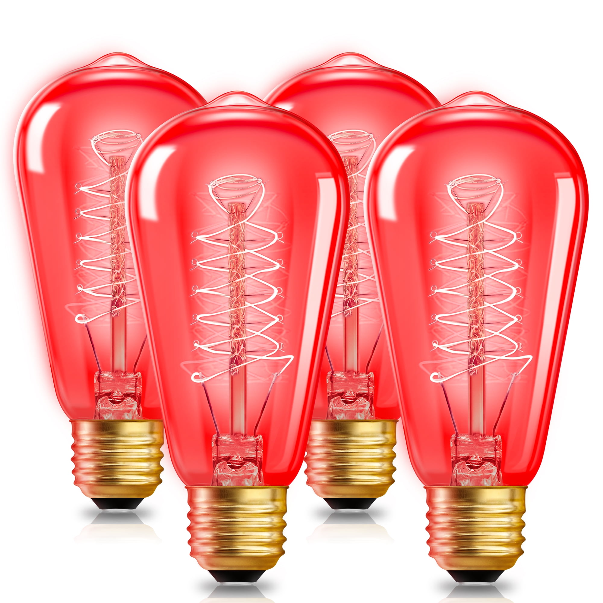 40W Red Incandescent Light Bulbs,Dimmable Spiral Filament Bulbs,ST58
