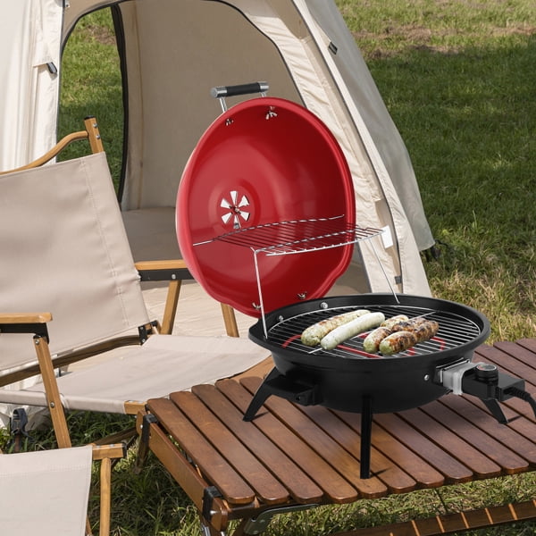 Alvantor 1600W Portable Electric BBQ Grill, Countertop Indoor Outdoor Grill with Warming Rack, Red