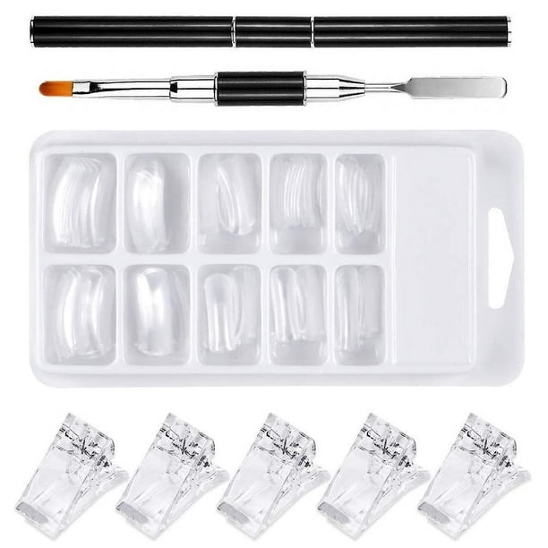 Formas de uñas postizas transparentes, kit de extensión de uñas de 100 piezas para uñas de gel, uñas acrílicas con 1 pincel de pintura acrílica de doble punta y 5 puntas de uñas Cl