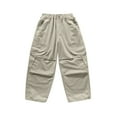 thumbnail image 4 of Lenpel Girls' Cargo Pants Cotton Elastic High Waisted Pull on Wide Leg Pants Baggy Casual Trousers with Pockets for Kids(Khaki,9-10 Years), 4 of 6