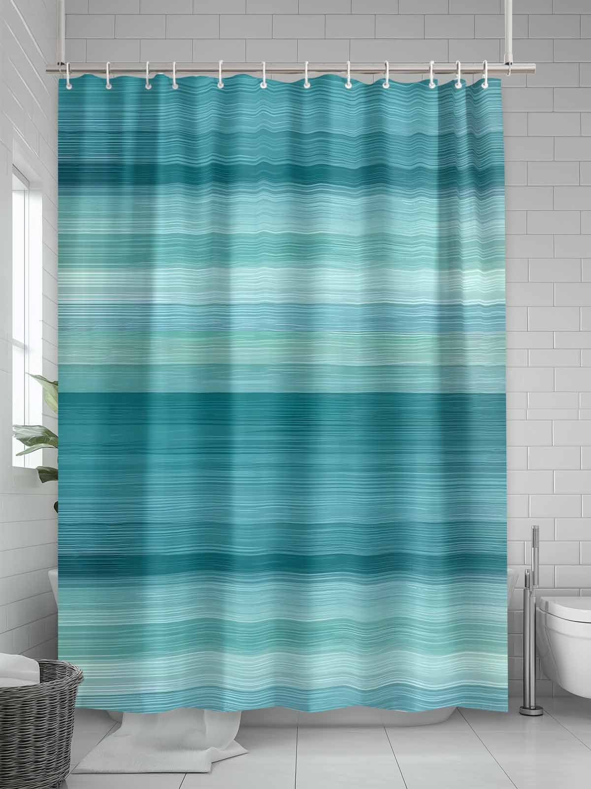 Boanket Polyester Fabric Teal Turquoise Aqua Ombre Shower Curtain, Contemporary Abstract Lines Waterproof Bathtub Curtain Bathroom Decor Set with Hooks 72 x 72 Inches,