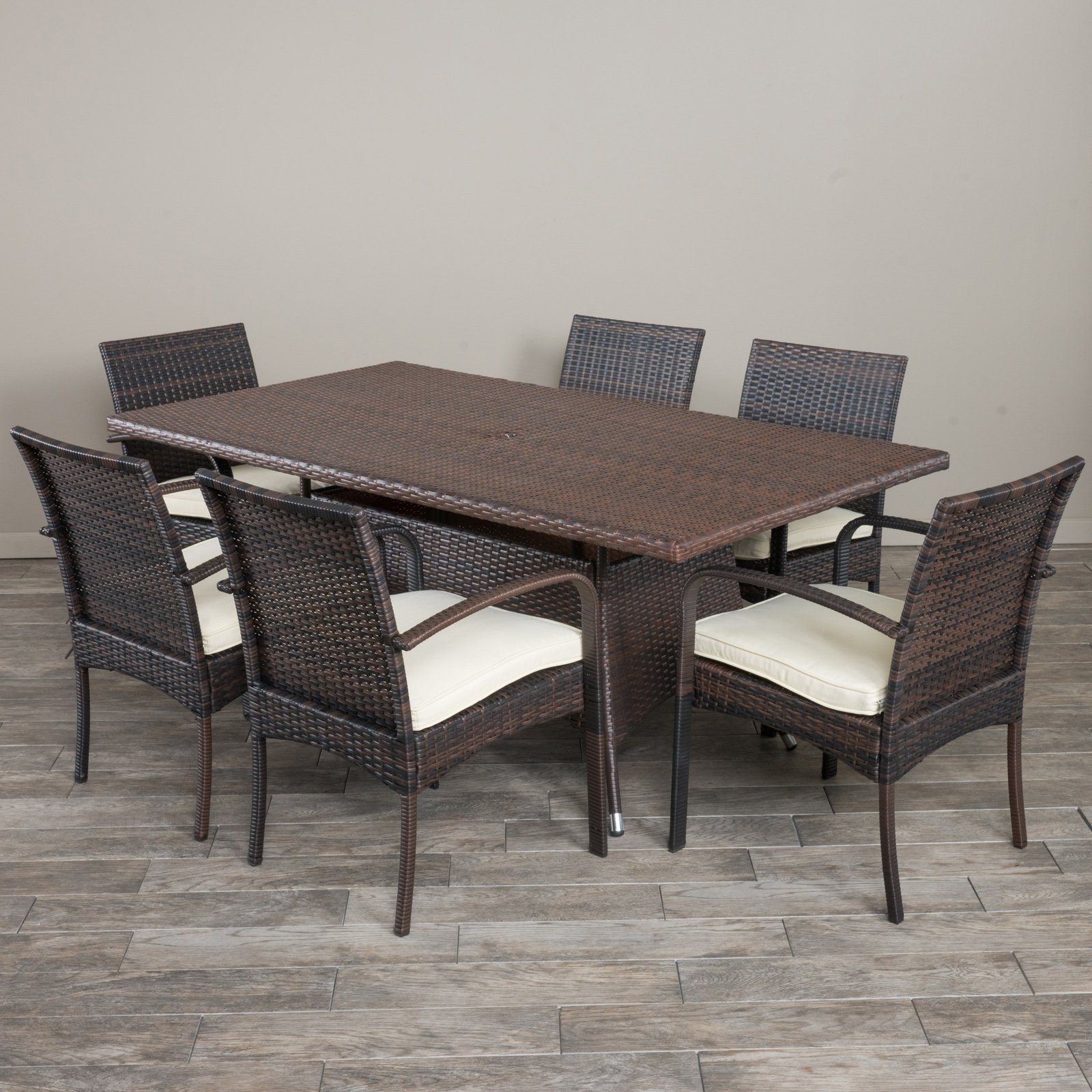 Sarah Wicker 7 Piece Rectangular Patio Dining Set with Cushions
