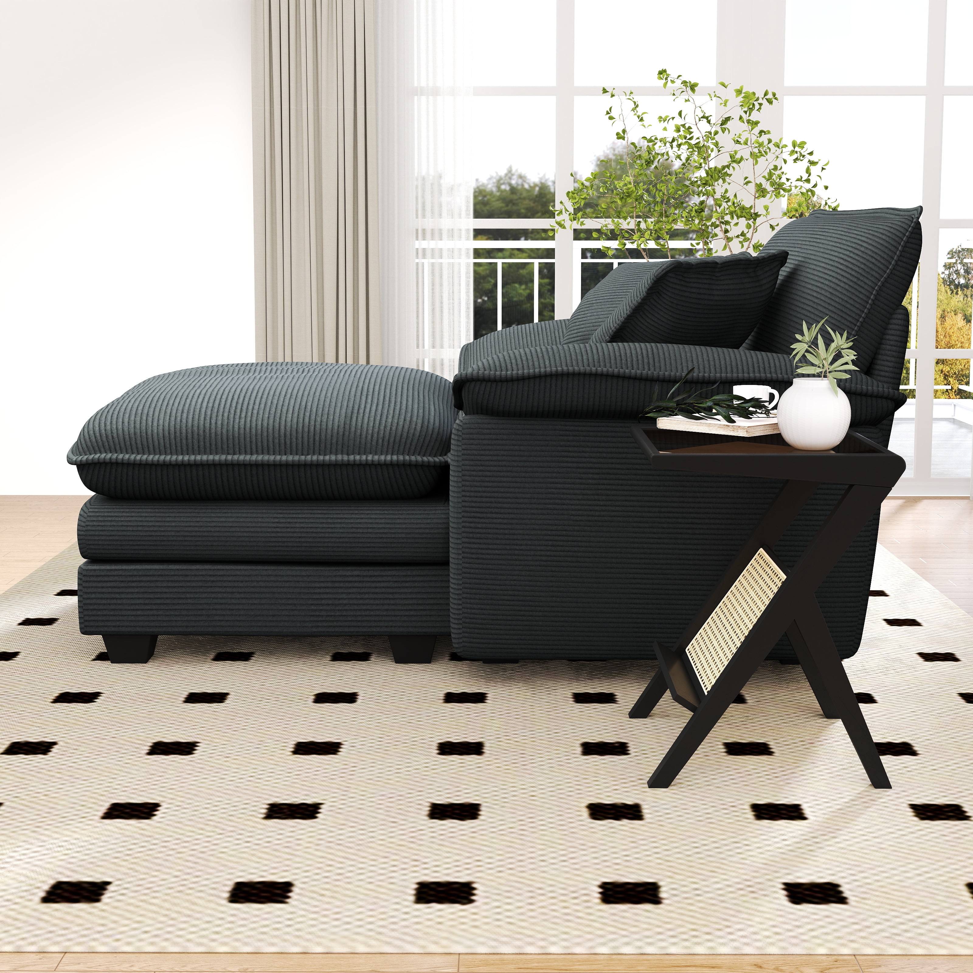 Lunale Oversized Lounge Chair & Ottoman Set - 48" Cloud Corduroy Accent Armchair for Modern Living/Bedroom, Gray Corduroy